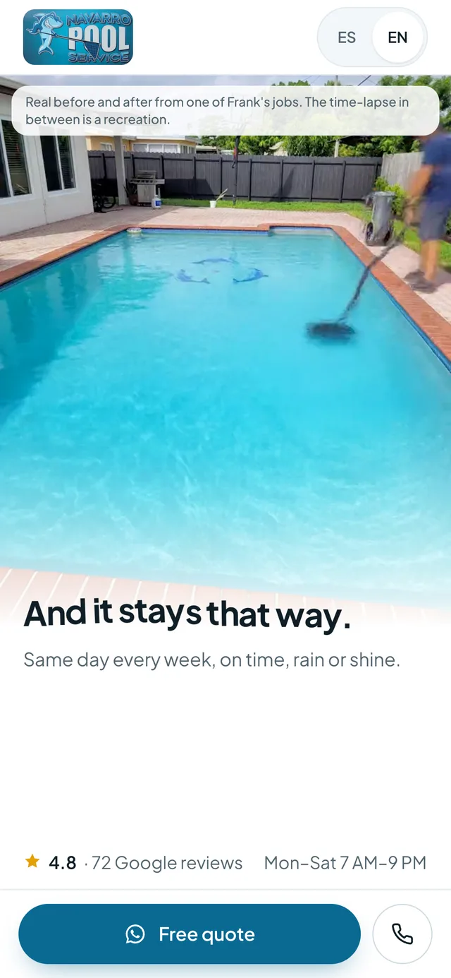 The same site on a phone, scrolled to the pool blue again: And it stays that way